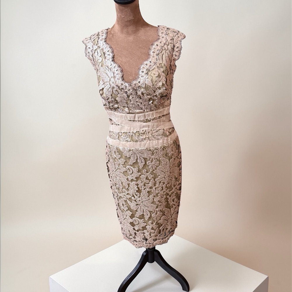 Tadashi Shoji Beige Lace Midi Dress